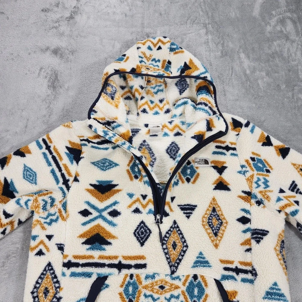 The North Face Hoodie Mens Large White Aztec Sherpa Fleece 1/4 Zip Pullover